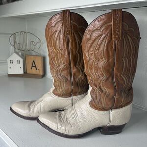 Vintage J. Chisholm Handcrafted Western Boots 10D Two-Tone Leather Cowboy Boots